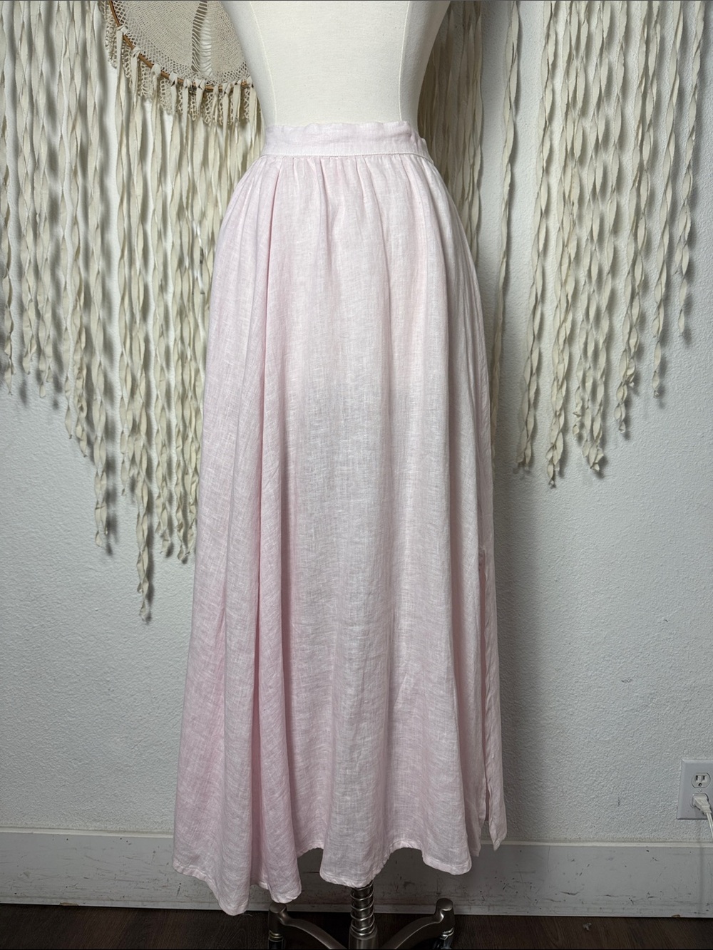 120% Lino | Gorsuch NWT Light Pink A-Line Maxi Skirt with Side Slit Large